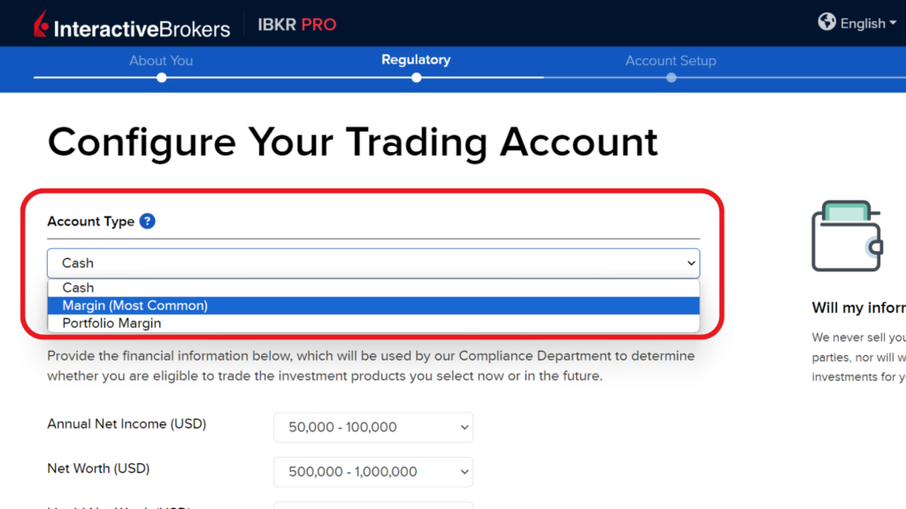 Configure Your Trading Account - Select Account Type