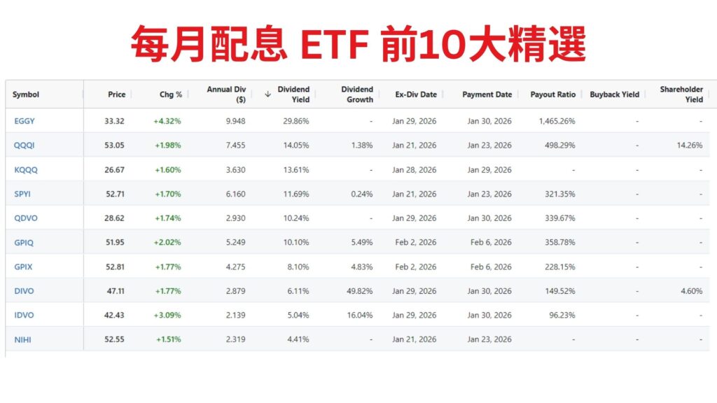 每月配息 ETF 前10大精選
